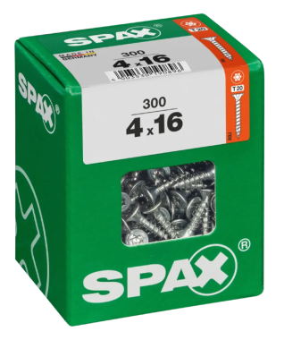 SPAX Universalschraube, 4 x 16 mm, 300 Stück, Vollgewinde, Senkkopf, T-STAR plus T20, 4CUT, WIROX, 4191010400167